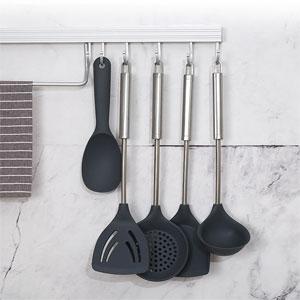 SILICONE NYLON COOKING TOOLS UTENSIL SET WITH STAINLESS STEEL HANDLE